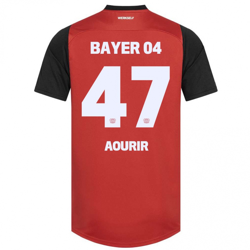 Kids Football Ayman Aourir #47 Red Black Home Jersey 2024/25 T-Shirt Nz