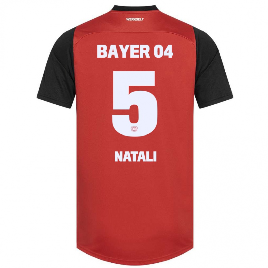 Kids Football Andrea Natali #5 Red Black Home Jersey 2024/25 T-Shirt Nz