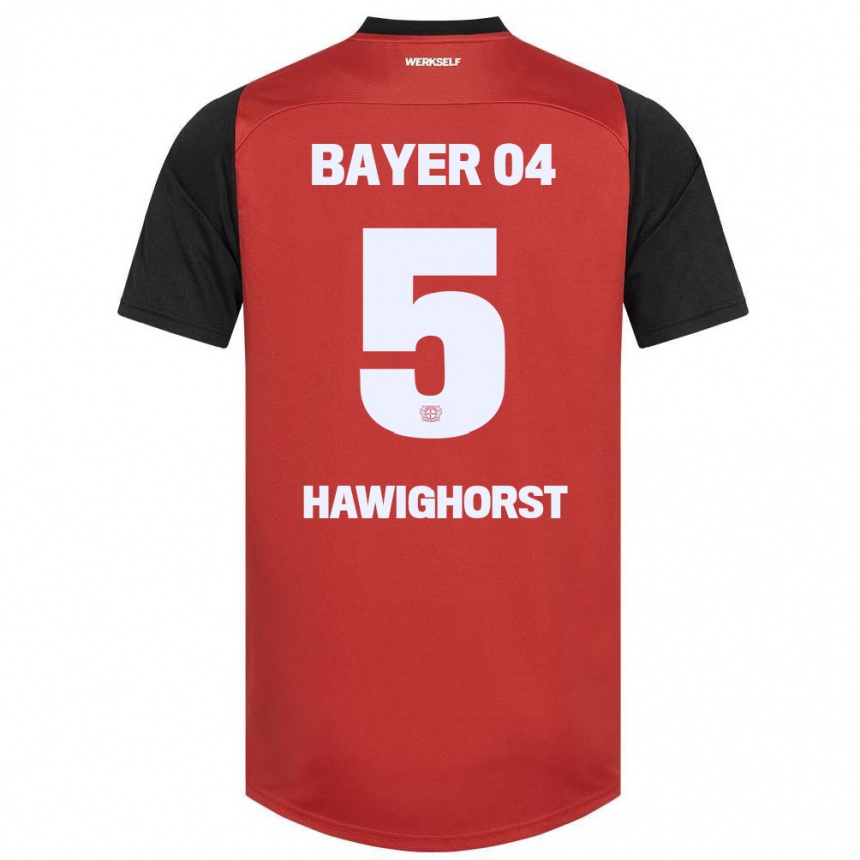 Kids Football Ben Hawighorst #5 Red Black Home Jersey 2024/25 T-Shirt Nz