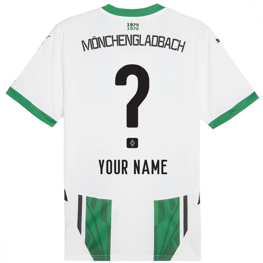 Kids Football Your Name #0 White Green Home Jersey 2024/25 T-Shirt Nz