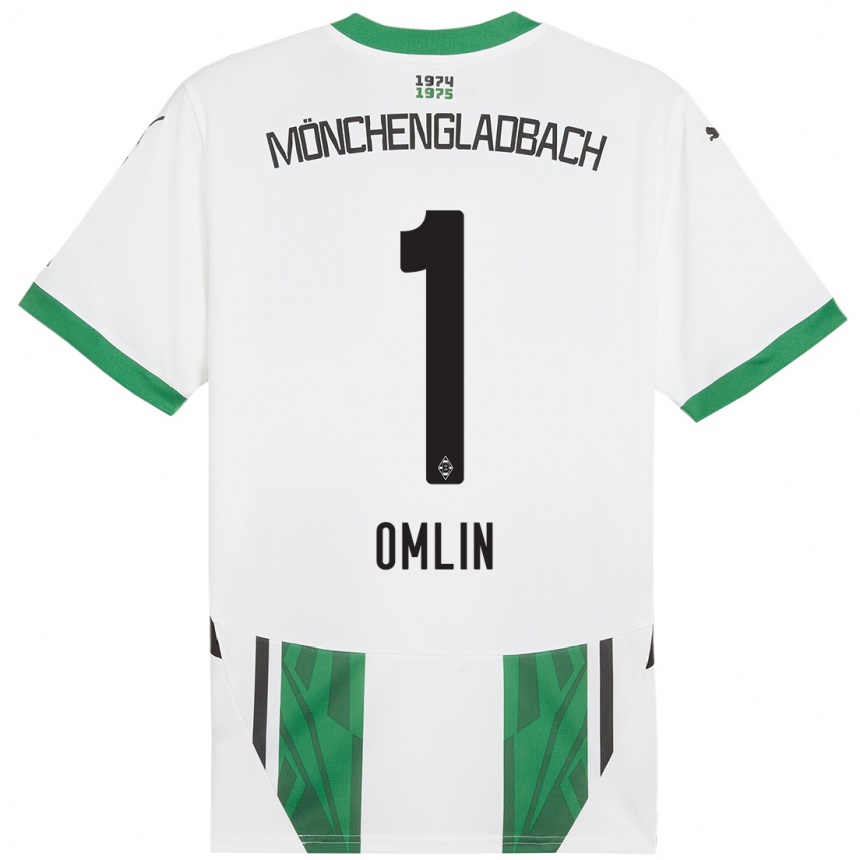 Kids Football Jonas Omlin #1 White Green Home Jersey 2024/25 T-Shirt Nz