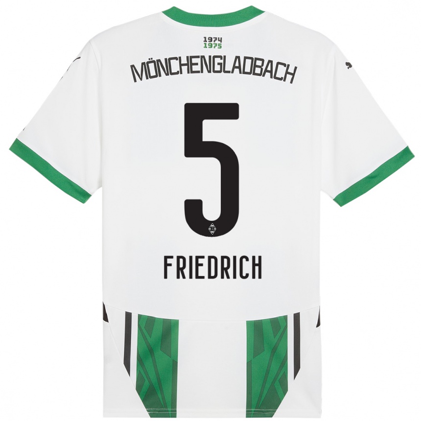 Kids Football Marvin Friedrich #5 White Green Home Jersey 2024/25 T-Shirt Nz