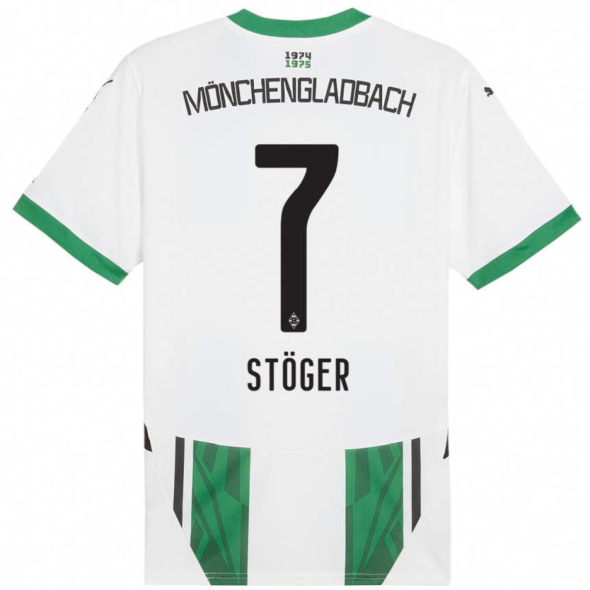 Kids Football Kevin Stöger #7 White Green Home Jersey 2024/25 T-Shirt Nz