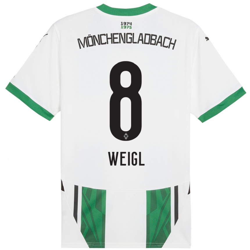 Kids Football Julian Weigl #8 White Green Home Jersey 2024/25 T-Shirt Nz