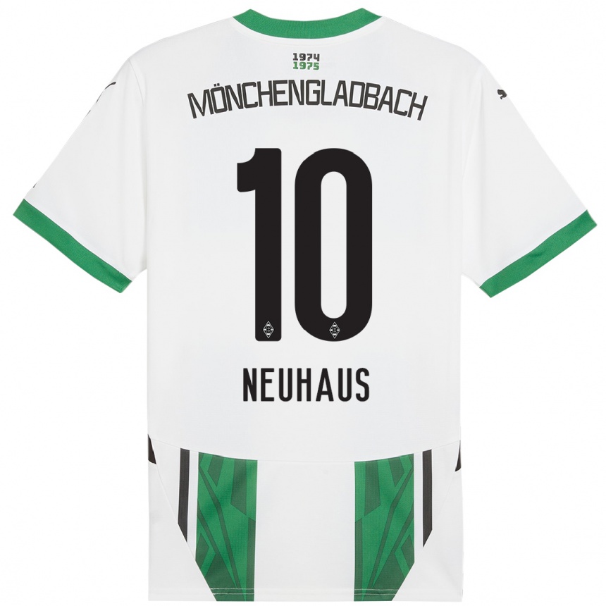 Kids Football Florian Neuhaus #10 White Green Home Jersey 2024/25 T-Shirt Nz