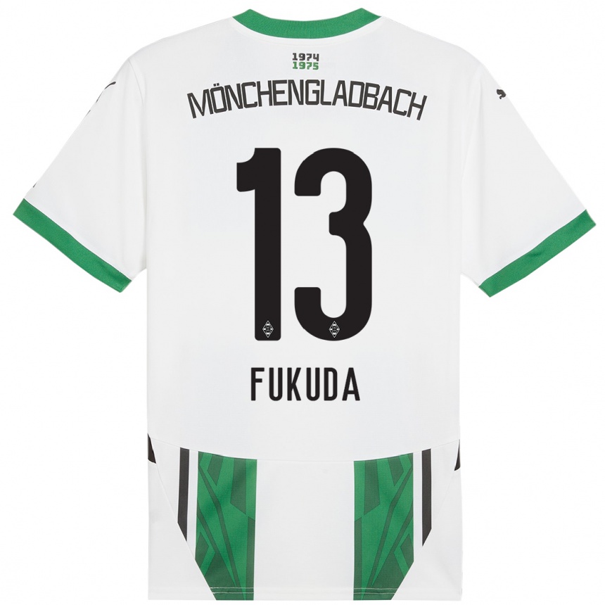 Kids Football Shio Fukuda #13 White Green Home Jersey 2024/25 T-Shirt Nz