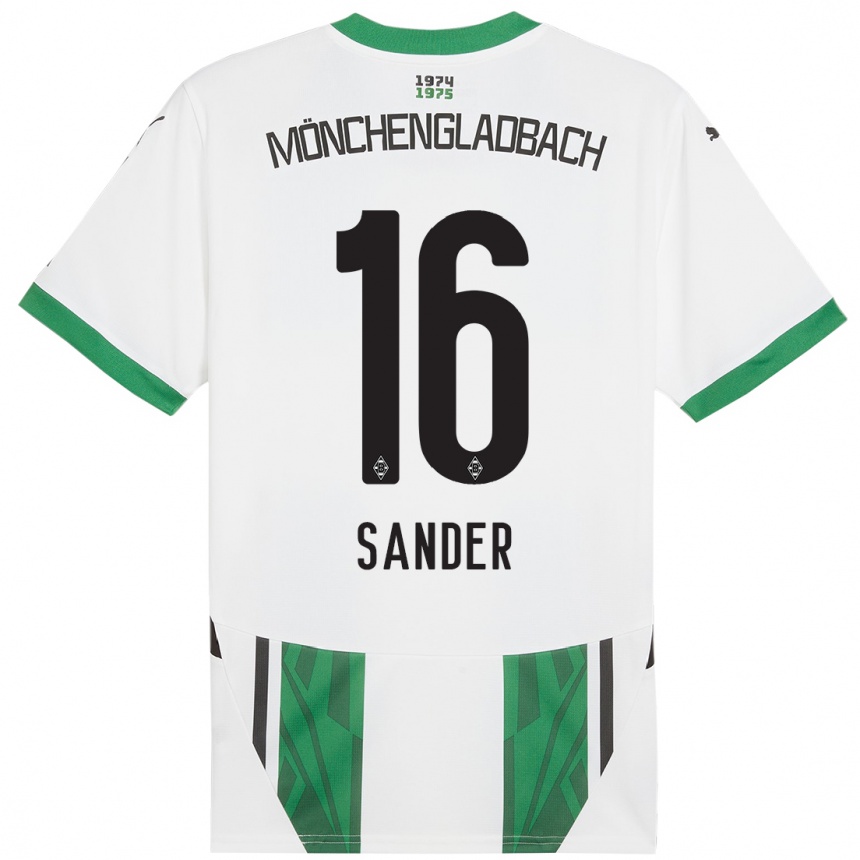 Kids Football Philipp Sander #16 White Green Home Jersey 2024/25 T-Shirt Nz