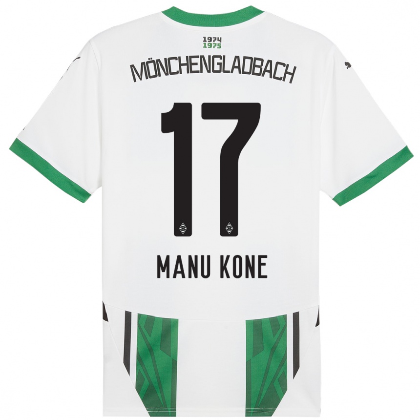 Kids Football Manu Koné #17 White Green Home Jersey 2024/25 T-Shirt Nz