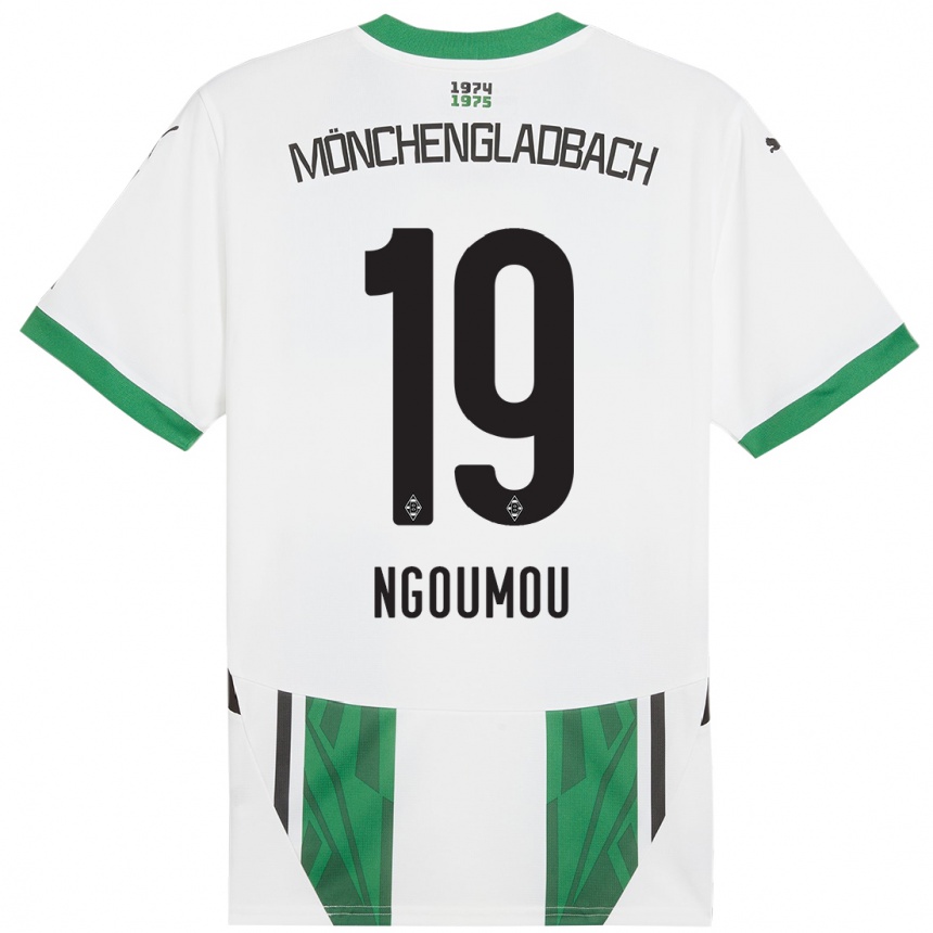 Kids Football Nathan Ngoumou #19 White Green Home Jersey 2024/25 T-Shirt Nz