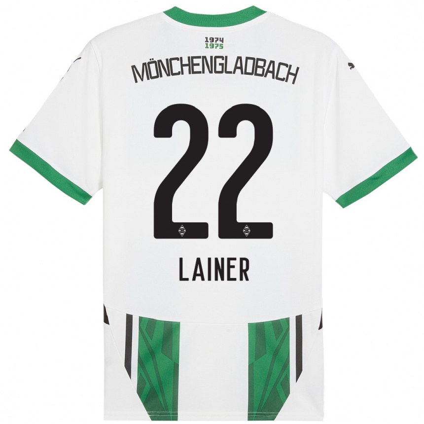 Kids Football Stefan Lainer #22 White Green Home Jersey 2024/25 T-Shirt Nz