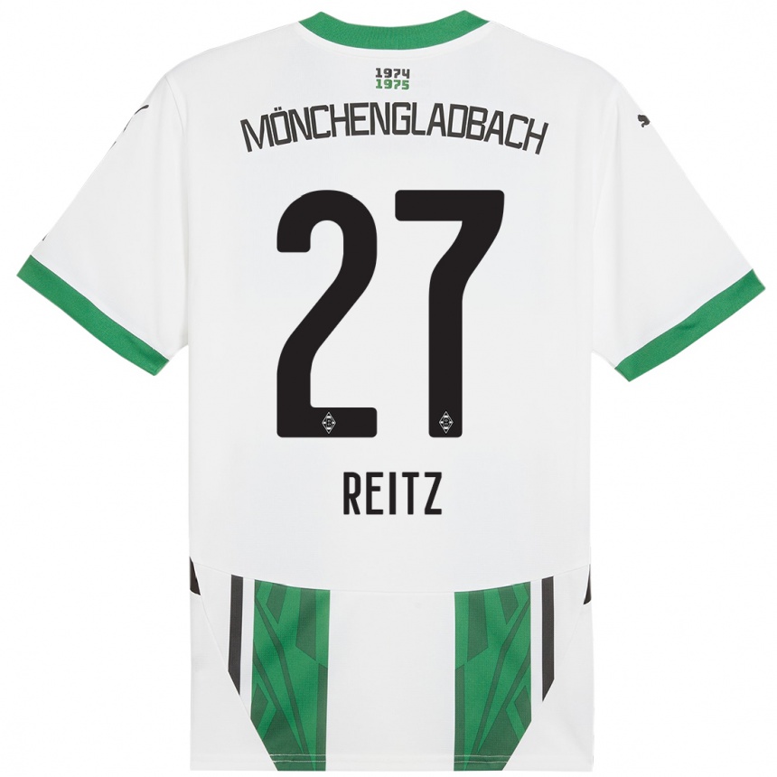 Kids Football Rocco Reitz #27 White Green Home Jersey 2024/25 T-Shirt Nz