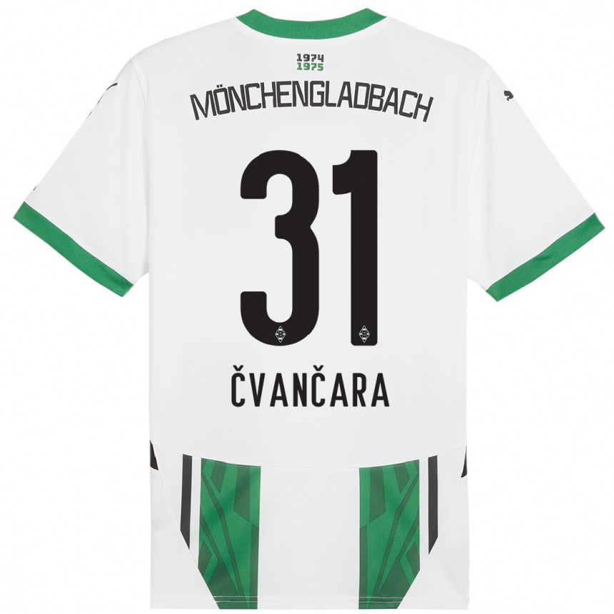 Kids Football Tomas Cvancara #31 White Green Home Jersey 2024/25 T-Shirt Nz