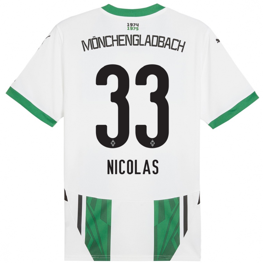 Kids Football Moritz Nicolas #33 White Green Home Jersey 2024/25 T-Shirt Nz