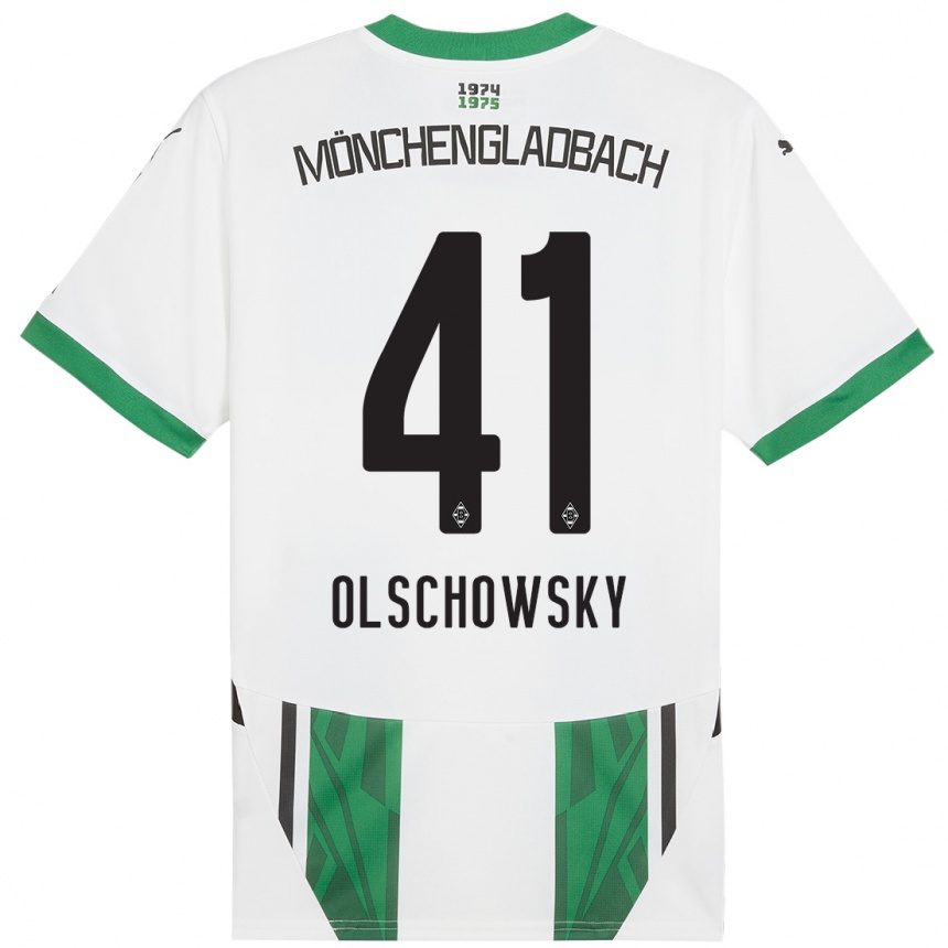 Kids Football Jan Olschowsky #41 White Green Home Jersey 2024/25 T-Shirt Nz