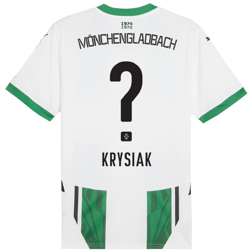 Kids Football Bartlomiej Krysiak #0 White Green Home Jersey 2024/25 T-Shirt Nz