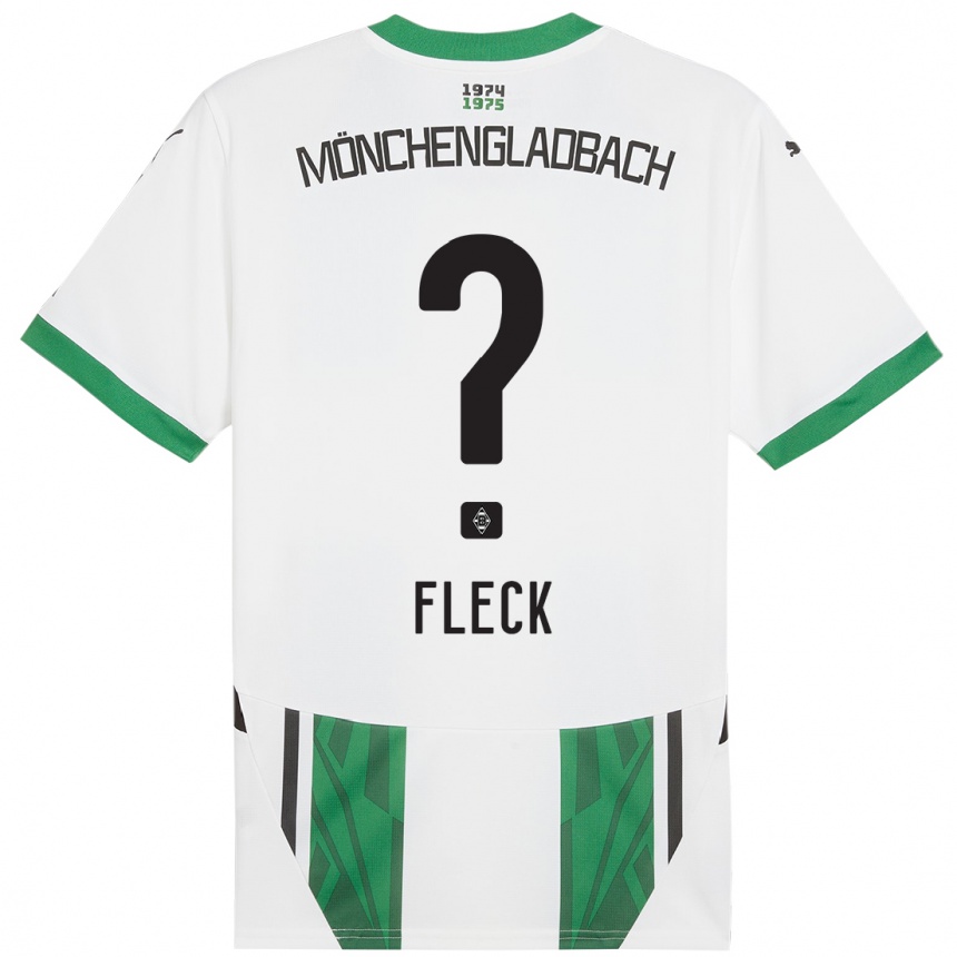 Kids Football Fritz Fleck #0 White Green Home Jersey 2024/25 T-Shirt Nz