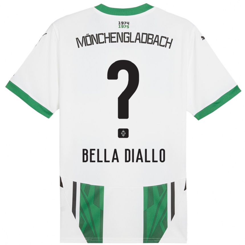 Kids Football Oumar Bella Diallo #0 White Green Home Jersey 2024/25 T-Shirt Nz