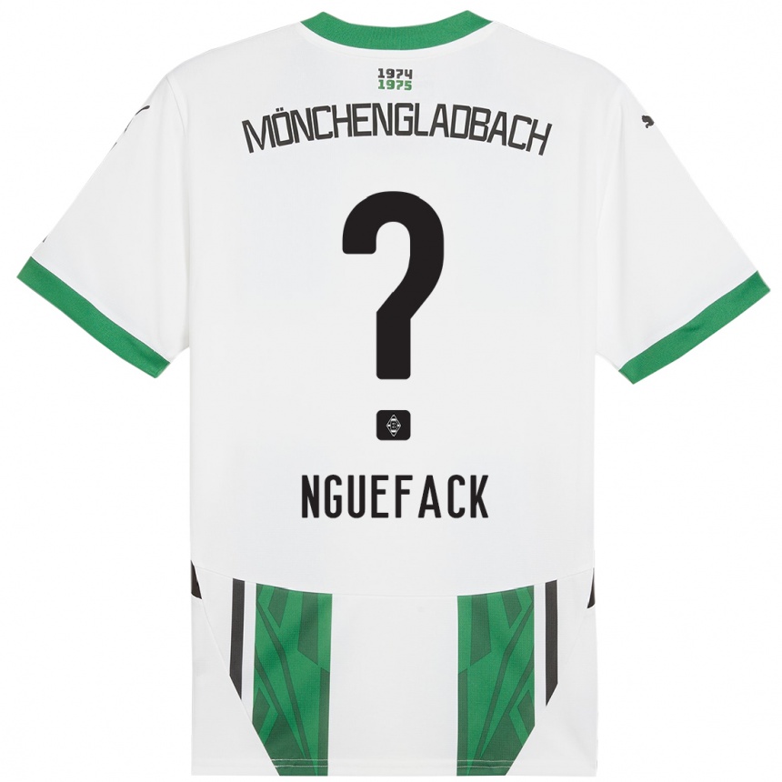 Kids Football Mathieu Nguefack #0 White Green Home Jersey 2024/25 T-Shirt Nz