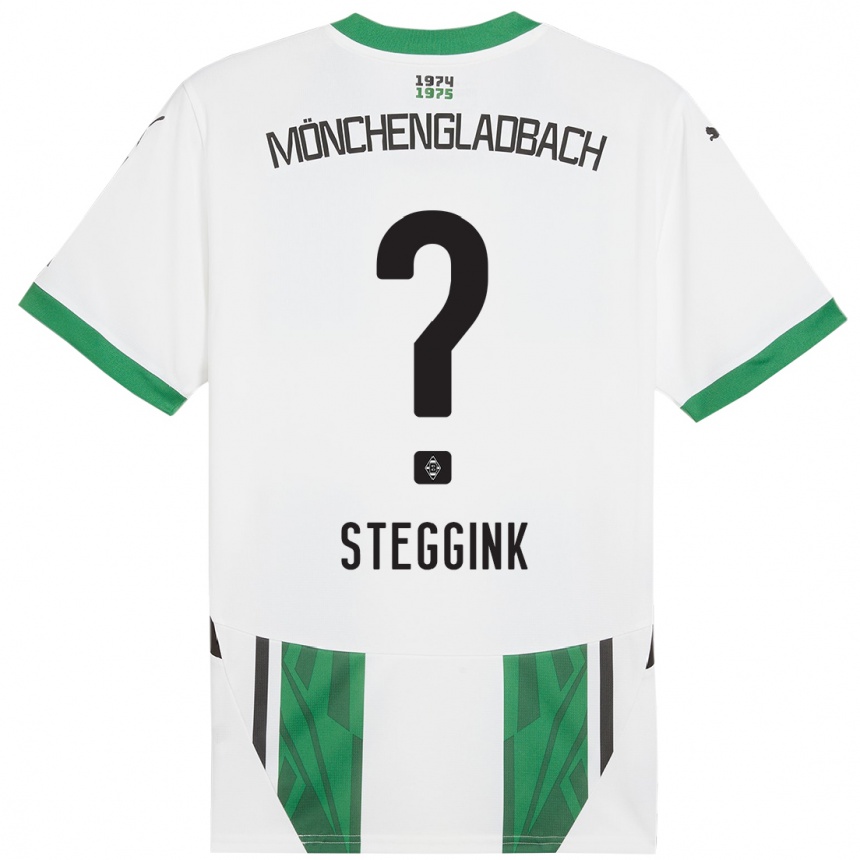 Kids Football Lennart Steggink #0 White Green Home Jersey 2024/25 T-Shirt Nz