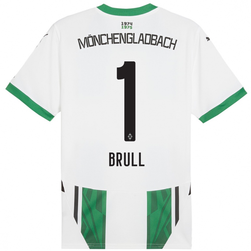 Kids Football Maximilian Brüll #1 White Green Home Jersey 2024/25 T-Shirt Nz