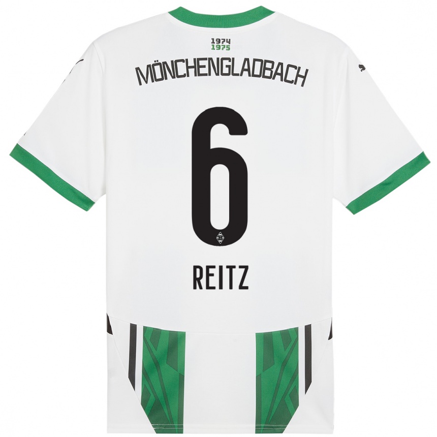 Kids Football Tony Reitz #6 White Green Home Jersey 2024/25 T-Shirt Nz