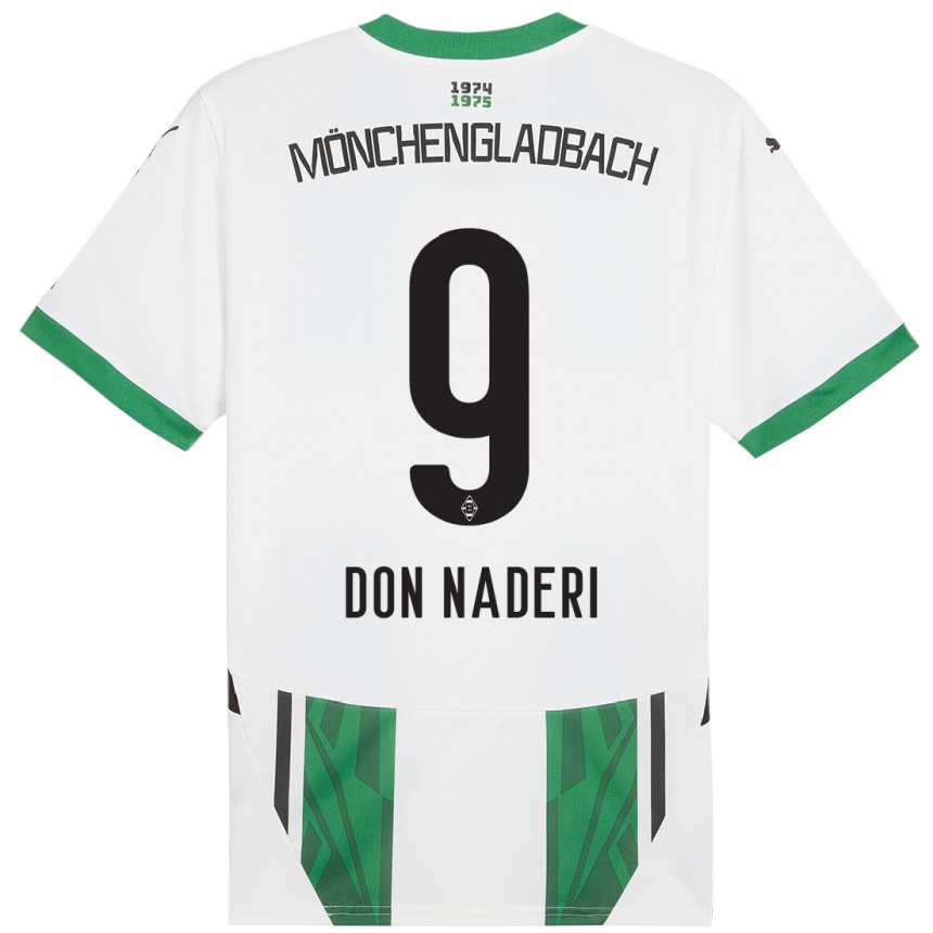 Kids Football Ryan Don Naderi #9 White Green Home Jersey 2024/25 T-Shirt Nz