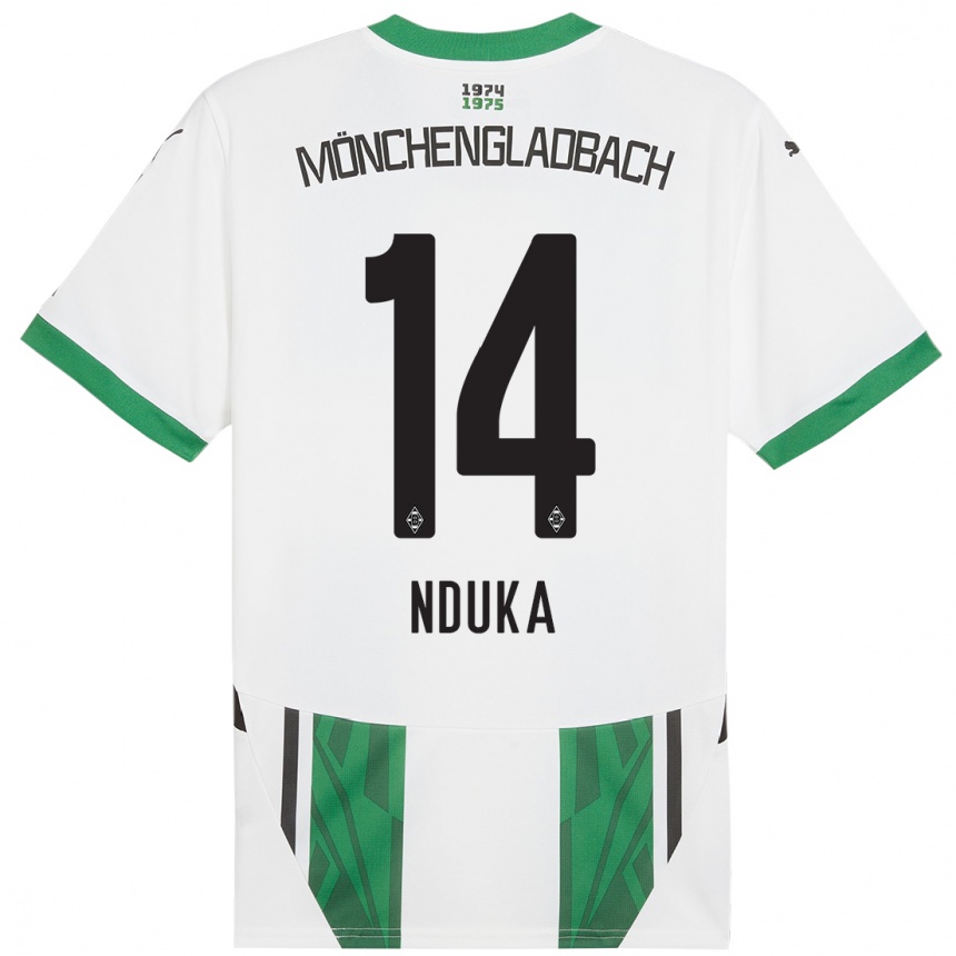 Kids Football Michael Nduka #14 White Green Home Jersey 2024/25 T-Shirt Nz