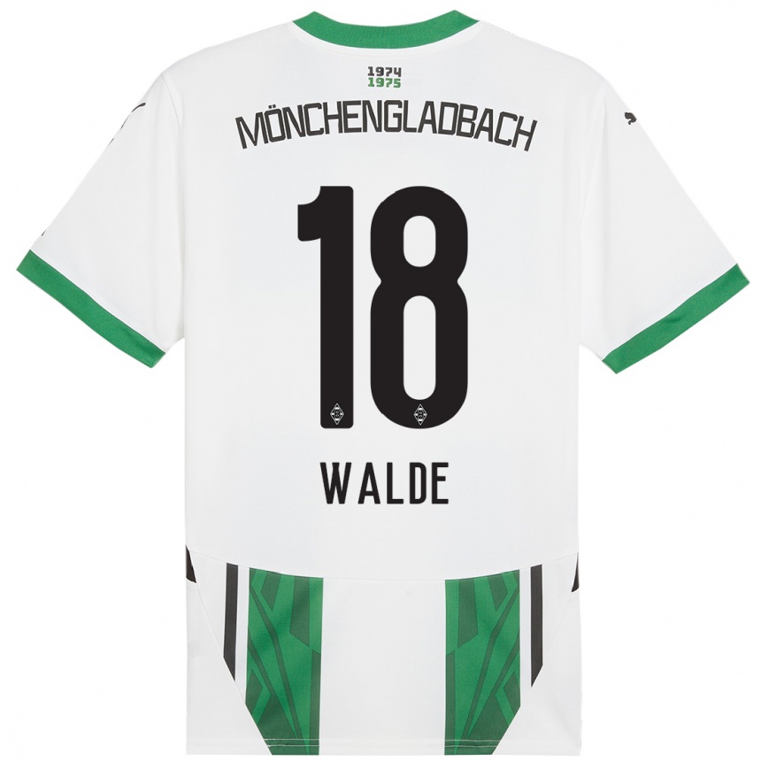 Kids Football Simon Walde #18 White Green Home Jersey 2024/25 T-Shirt Nz