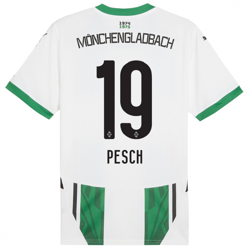 Kids Football Noah Pesch #19 White Green Home Jersey 2024/25 T-Shirt Nz