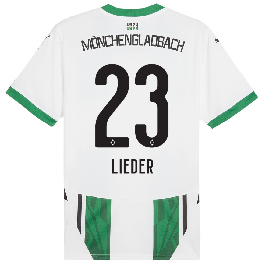 Kids Football Michel Lieder #23 White Green Home Jersey 2024/25 T-Shirt Nz