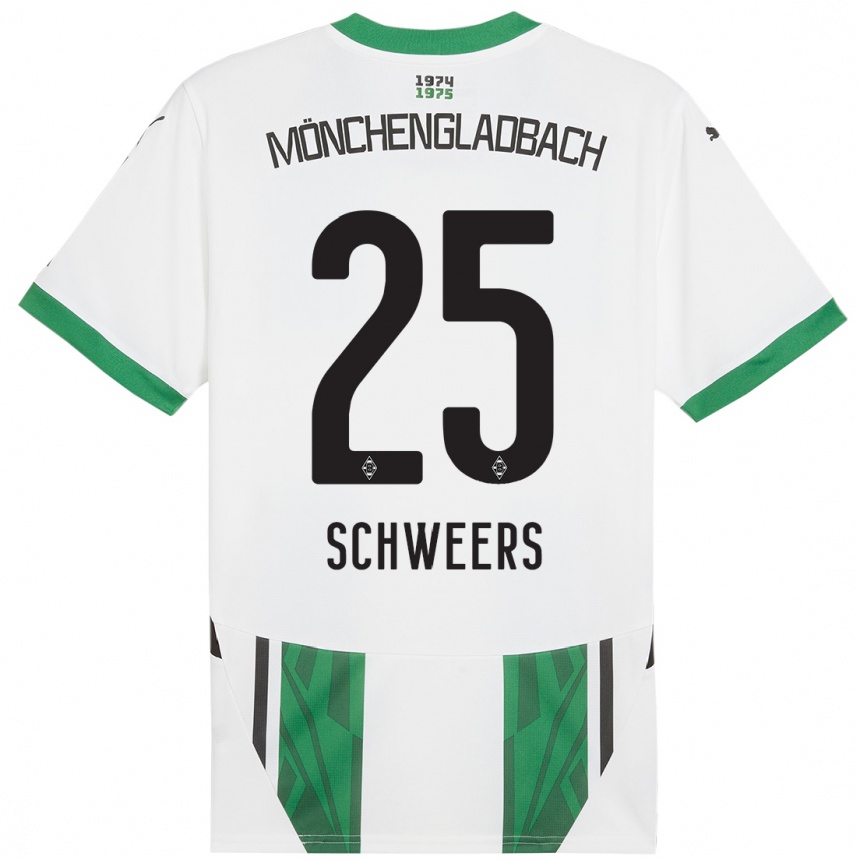 Kids Football Lion Schweers #25 White Green Home Jersey 2024/25 T-Shirt Nz