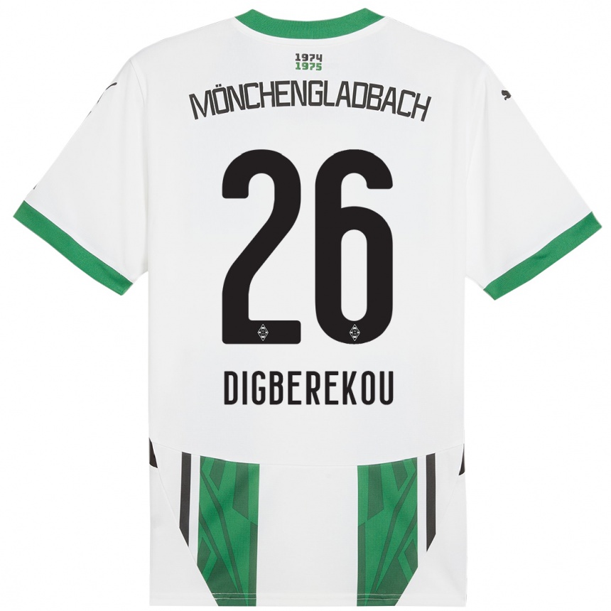 Kids Football Ibrahim Digberekou #26 White Green Home Jersey 2024/25 T-Shirt Nz