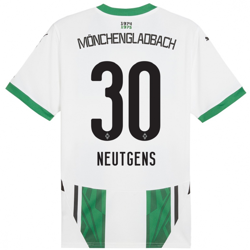 Kids Football Maximilian Neutgens #30 White Green Home Jersey 2024/25 T-Shirt Nz