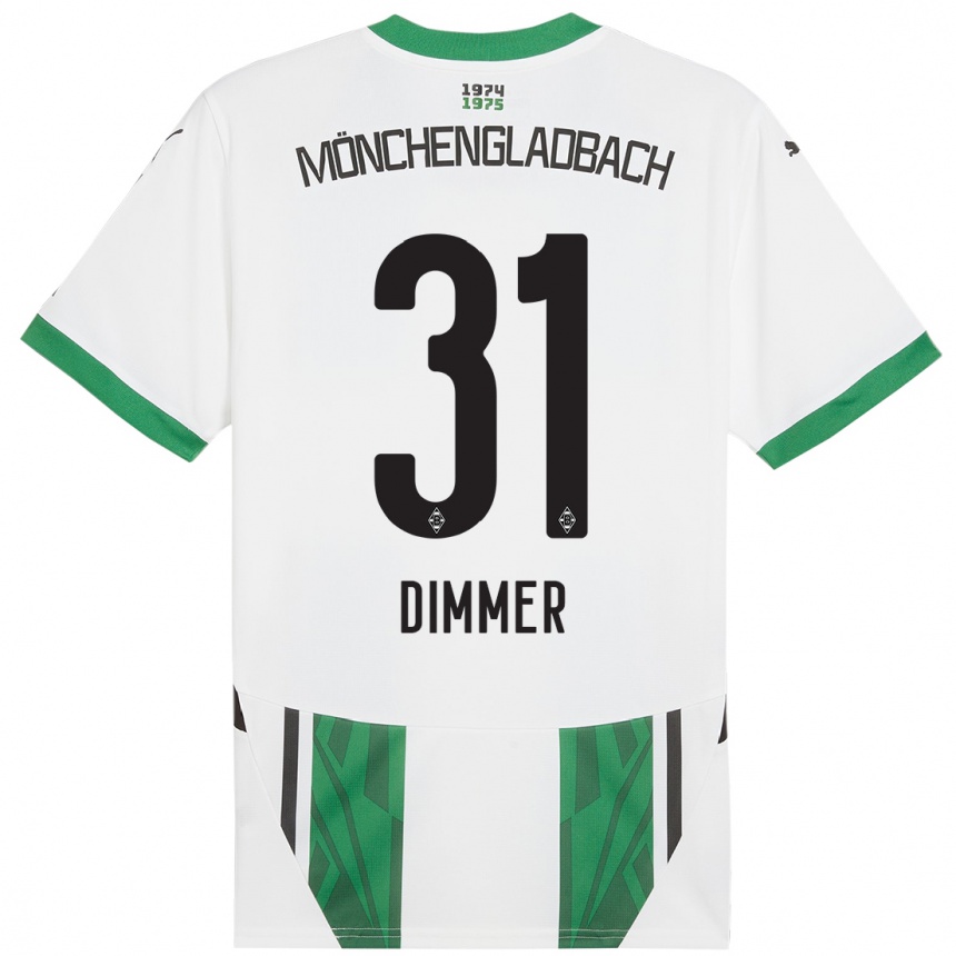 Kids Football Florian Dimmer #31 White Green Home Jersey 2024/25 T-Shirt Nz