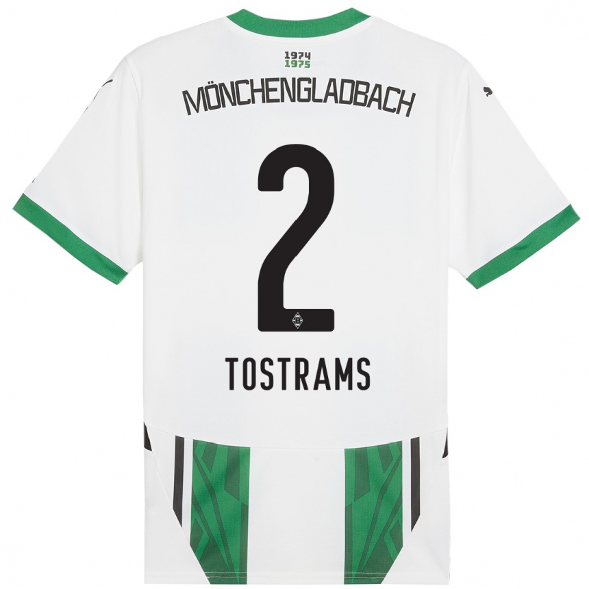 Kids Football Eva Tostrams #2 White Green Home Jersey 2024/25 T-Shirt Nz