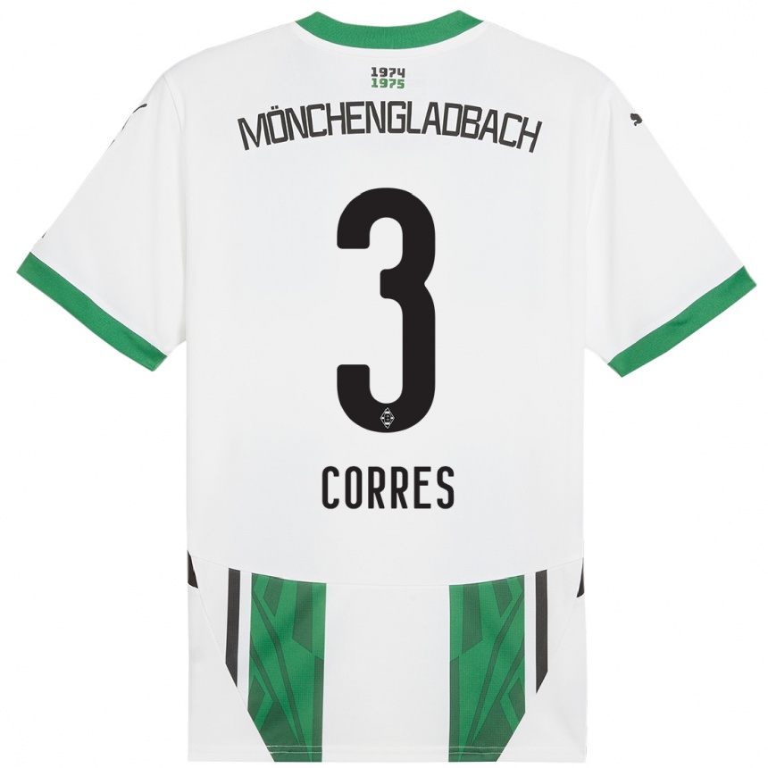 Kids Football Carolin Corres #3 White Green Home Jersey 2024/25 T-Shirt Nz