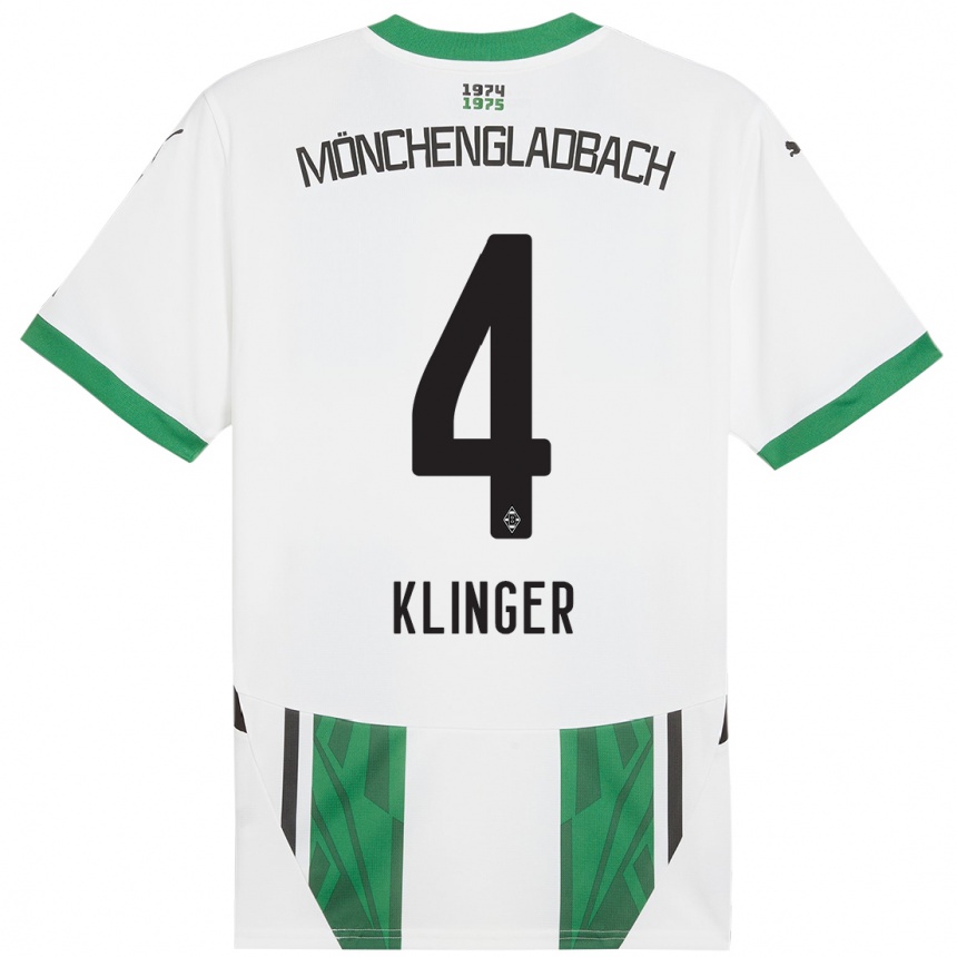 Kids Football Nina Klinger #4 White Green Home Jersey 2024/25 T-Shirt Nz