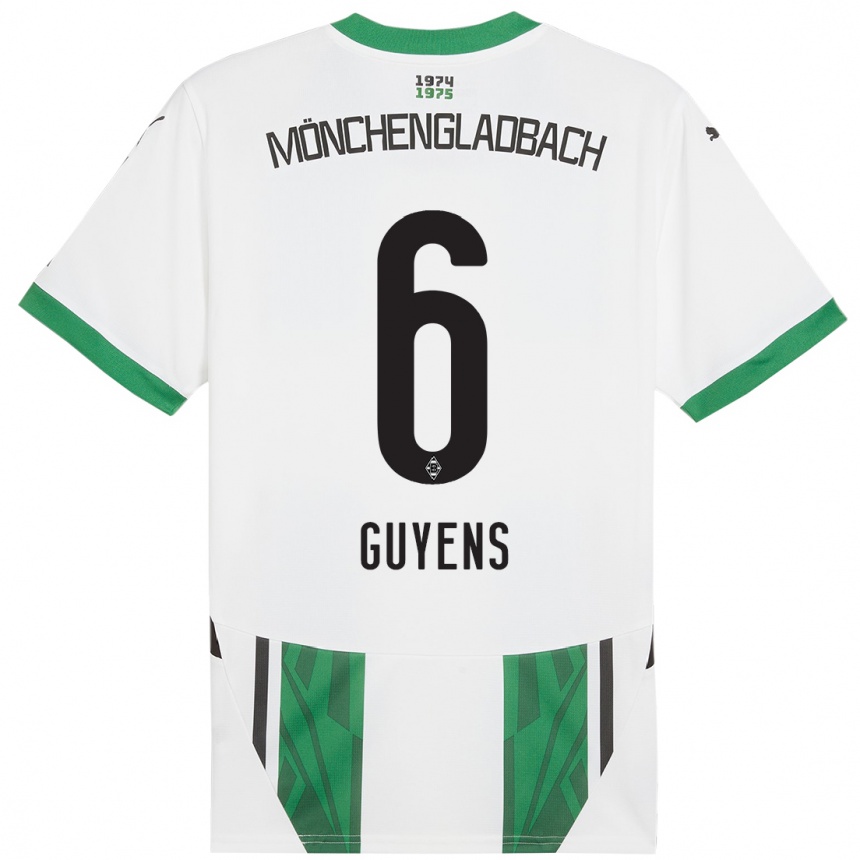 Kids Football Emily Guyens #6 White Green Home Jersey 2024/25 T-Shirt Nz