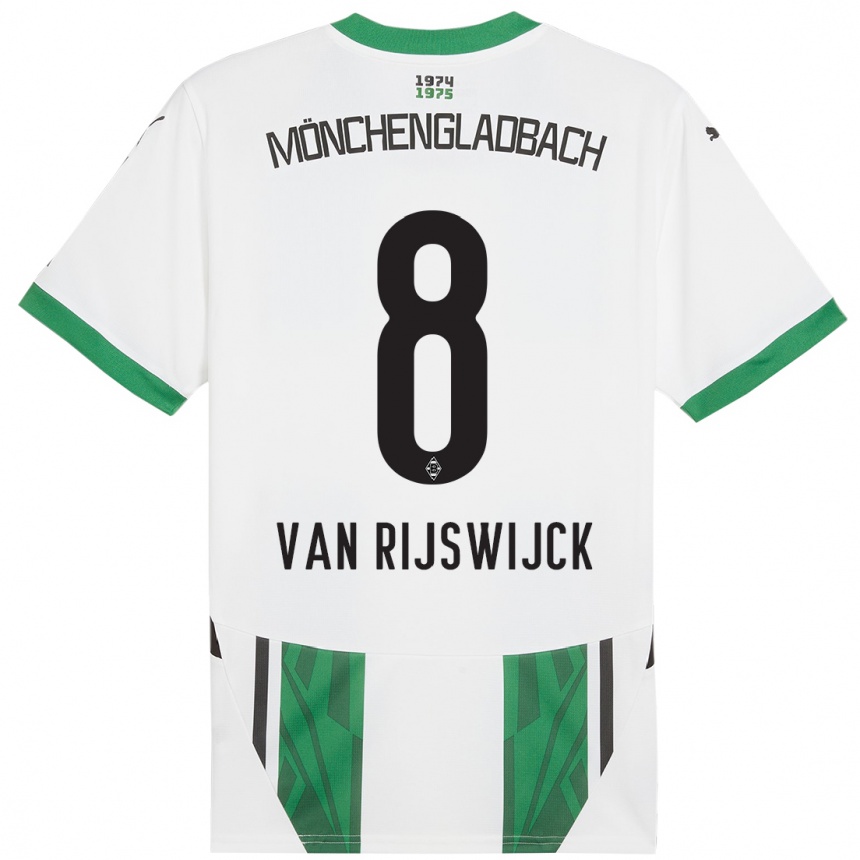 Kids Football Britt Van Rijswijck #8 White Green Home Jersey 2024/25 T-Shirt Nz