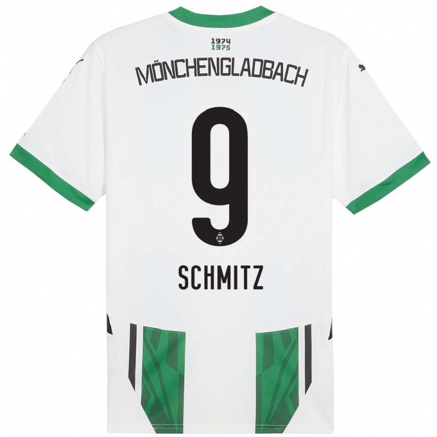 Kids Football Sarah Schmitz #9 White Green Home Jersey 2024/25 T-Shirt Nz