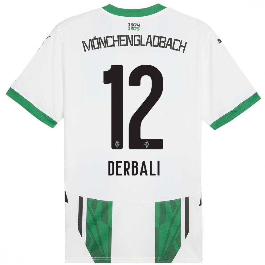 Kids Football Louisa Derbali #12 White Green Home Jersey 2024/25 T-Shirt Nz