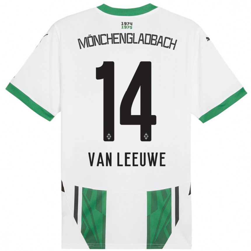 Kids Football Kyra Van Leeuwe #14 White Green Home Jersey 2024/25 T-Shirt Nz