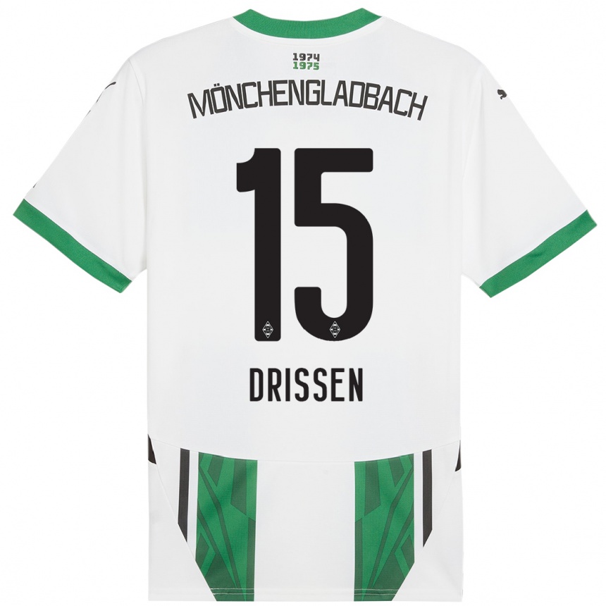 Kids Football Sam Drissen #15 White Green Home Jersey 2024/25 T-Shirt Nz