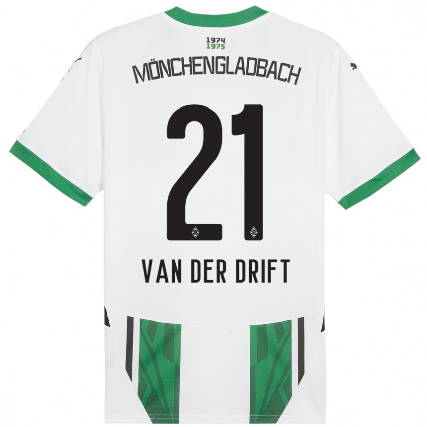 Kids Football Suus Van Der Drift #21 White Green Home Jersey 2024/25 T-Shirt Nz