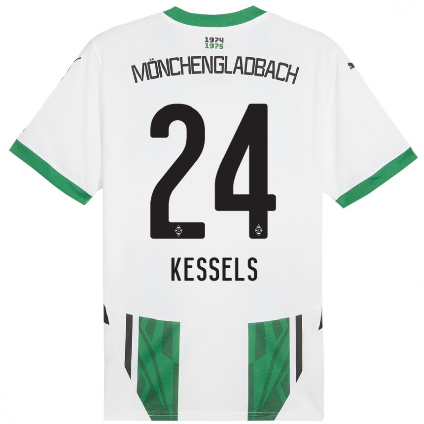 Kids Football Imke Kessels #24 White Green Home Jersey 2024/25 T-Shirt Nz