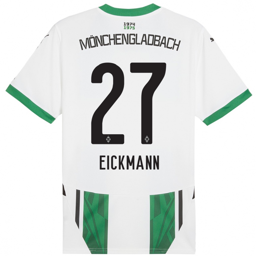 Kids Football Mia Eickmann #27 White Green Home Jersey 2024/25 T-Shirt Nz