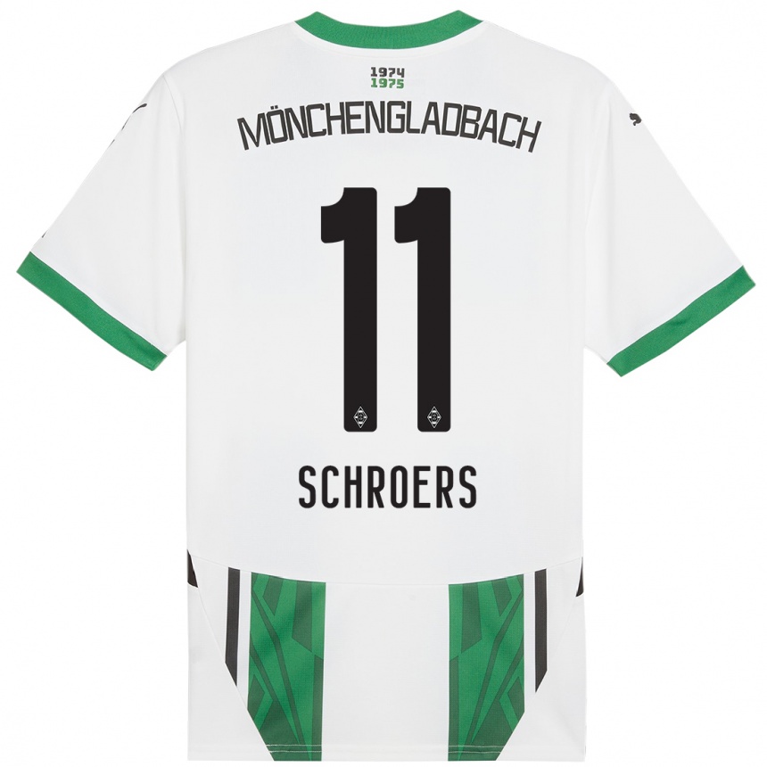 Kids Football Mika Schroers #11 White Green Home Jersey 2024/25 T-Shirt Nz