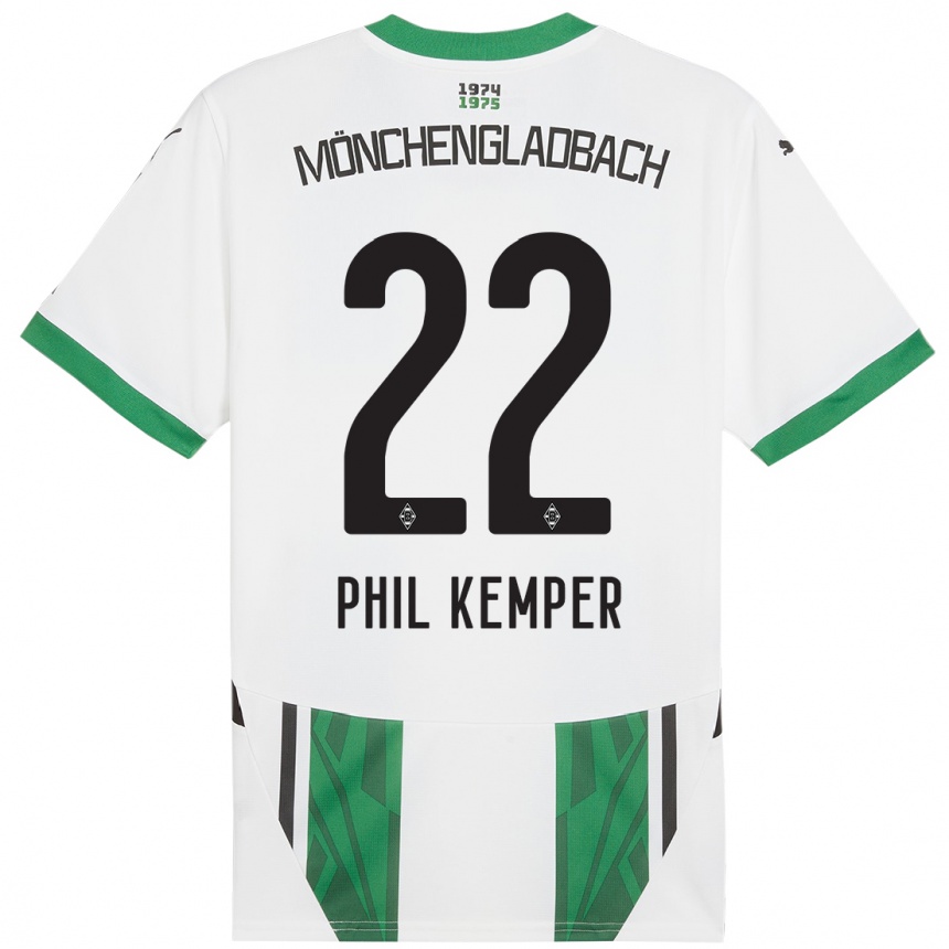 Kids Football Phil Kemper #22 White Green Home Jersey 2024/25 T-Shirt Nz