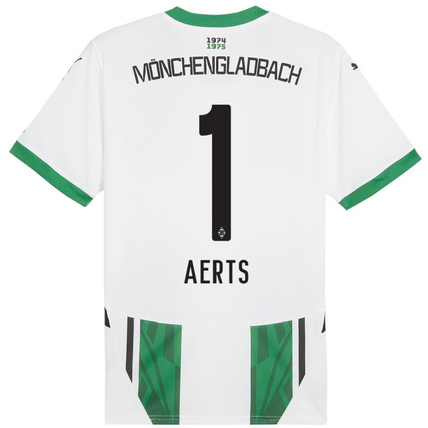 Kids Football Liv Aerts #1 White Green Home Jersey 2024/25 T-Shirt Nz