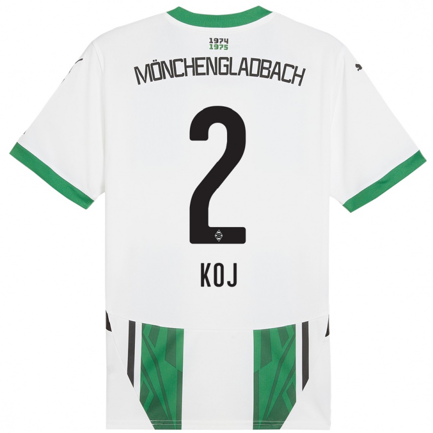 Kids Football Julia Koj #2 White Green Home Jersey 2024/25 T-Shirt Nz